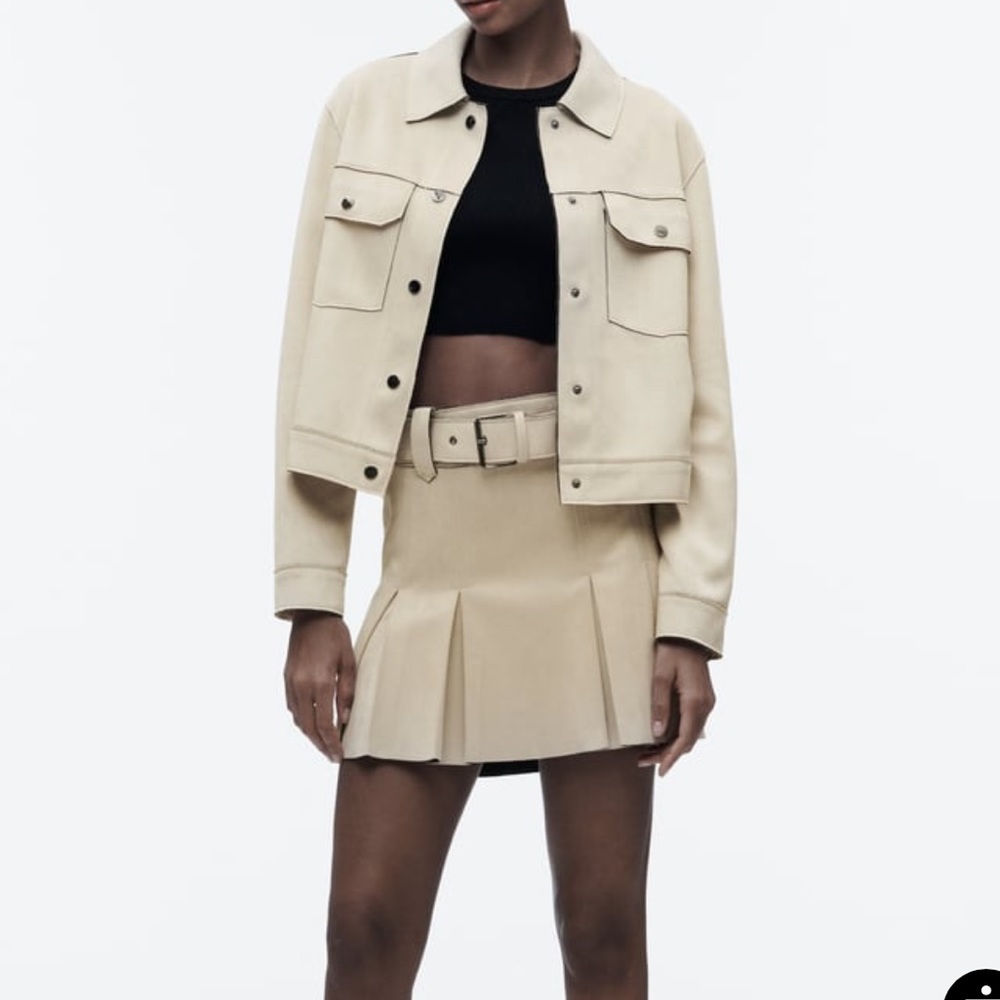 Zara tan faux suede pleated mini skirt size xs